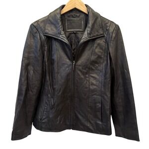 AVANTI Womens Black Leather Moto Jacket Zip Front Buttery Soft Collared Style XL